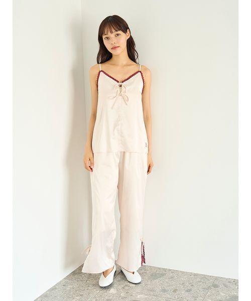 セール】レースサテンロングパンツ（ルームウェア/パジャマ）｜gelato