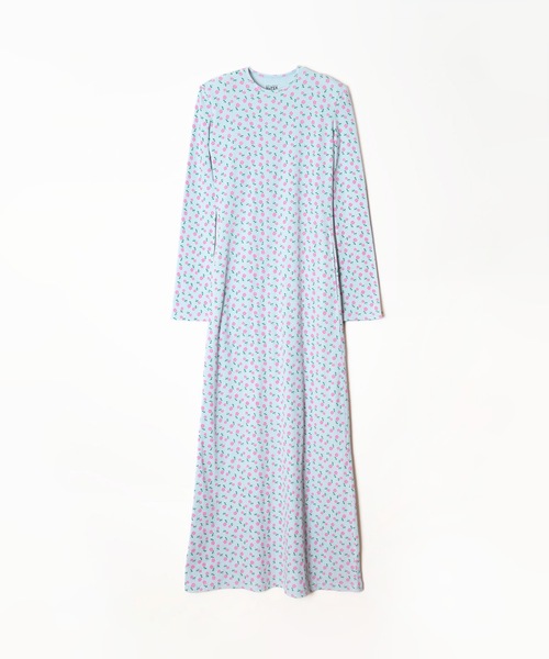 HOLIDAY(ホリデイ)の「SUPER RIB PADDED SHOULDER L/S DRESS (FLOWER) スーパーリブパディッドショルダーロングスリーブドレス (フラワー)(ワンピース・レディース・ブルー/チャコールグレー・ONE SIZE)」の1枚目の写真