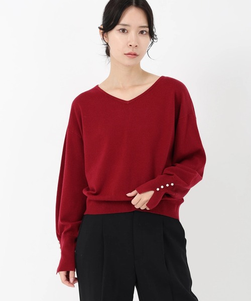 STRAWBERRY-FIELDS（ストロベリーフィールズ）の「ソフティカシミヤ_2WAY袖口パールニット（ニット/セーター・レディース・ローズ/オフホワイト/トップグレー/ブラック・2）」の4枚目の写真