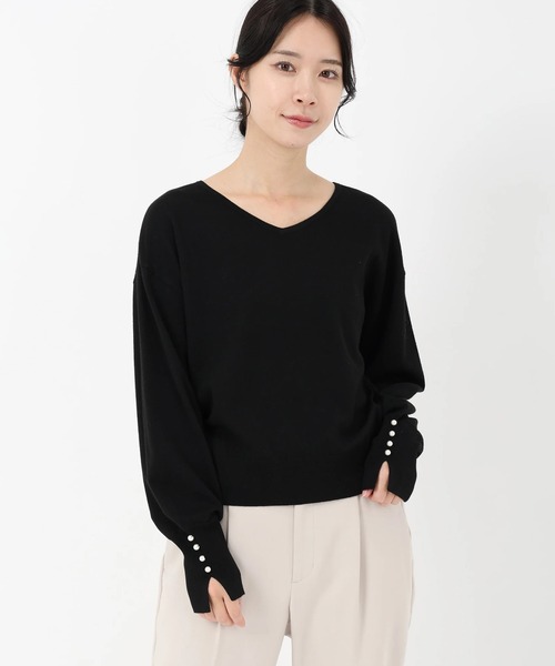 STRAWBERRY-FIELDS（ストロベリーフィールズ）の「ソフティカシミヤ_2WAY袖口パールニット（ニット/セーター・レディース・ローズ/オフホワイト/トップグレー/ブラック・2）」の2枚目の写真