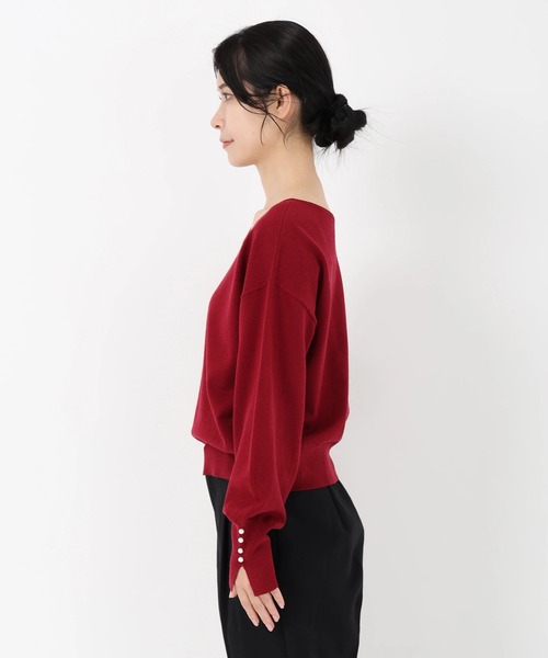 STRAWBERRY-FIELDS（ストロベリーフィールズ）の「ソフティカシミヤ_2WAY袖口パールニット（ニット/セーター・レディース・ローズ/オフホワイト/トップグレー/ブラック・2）」の6枚目の写真