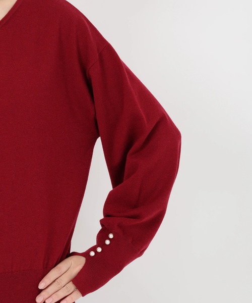 STRAWBERRY-FIELDS（ストロベリーフィールズ）の「ソフティカシミヤ_2WAY袖口パールニット（ニット/セーター・レディース・ローズ/オフホワイト/トップグレー/ブラック・2）」の11枚目の写真