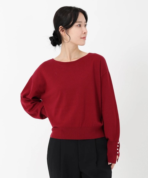 STRAWBERRY-FIELDS（ストロベリーフィールズ）の「ソフティカシミヤ_2WAY袖口パールニット（ニット/セーター・レディース・ローズ/オフホワイト/トップグレー/ブラック・2）」の9枚目の写真