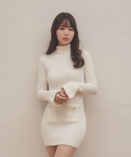 M DOLLY(エムドリー)の「lib knit Verde mini dress/リブニットヴェルデミニドレス(ワンピース・レディース・アイボリー/ブラック/グレー・FREE)」の2枚目の写真