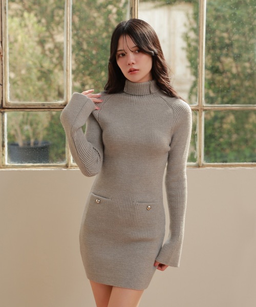 M DOLLY(エムドリー)の「lib knit Verde mini dress/リブニットヴェルデミニドレス(ワンピース・レディース・アイボリー/ブラック/グレー・FREE)」の8枚目の写真