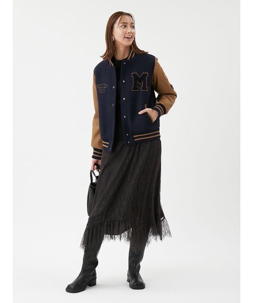 ワッペンスタジアムジャンバー（ノーカラージャケット）｜Mila Owen