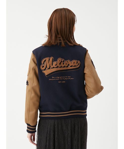 セール】ワッペンスタジアムジャンバー（ノーカラージャケット）｜Mila