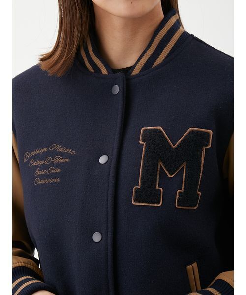 セール】ワッペンスタジアムジャンバー（ノーカラージャケット）｜Mila