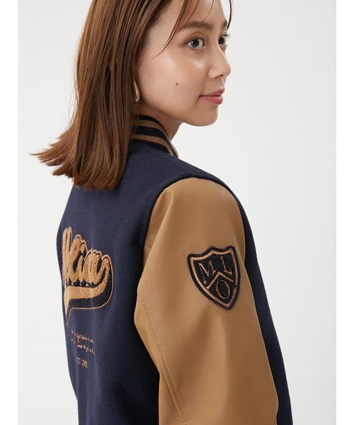 セール】ワッペンスタジアムジャンバー（ノーカラージャケット）｜Mila