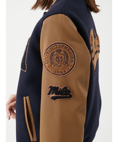 milaowen ワッペンスタジアムジャンバー セール】ワッペンスタジアムジャンバー（ノーカラージャケット）｜Mila