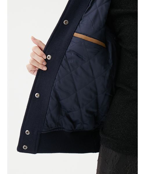 セール】ワッペンスタジアムジャンバー（ノーカラージャケット）｜Mila