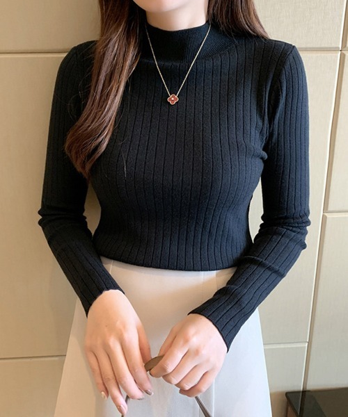 SallyLunn（サリーラン）の「ハイネックリブニットトップス（ニット/セーター・レディース・グレー/ブラック/ブラウン/ホワイト・FREE）」の3枚目の写真