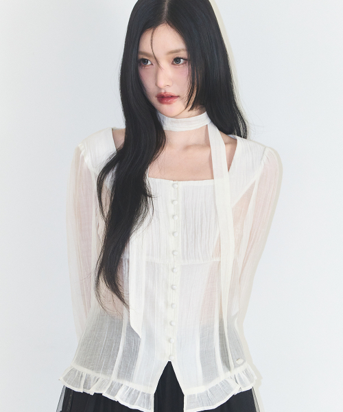 ILLIGO(イリゴ)の「リボンタイスクエアネックロングブラウスクリーム(シャツ/ブラウス・レディース・その他・SMALL/MEDIUM)」の2枚目の写真