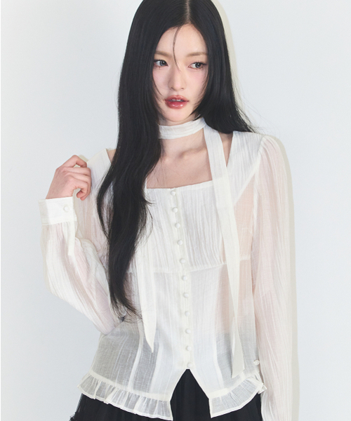 ILLIGO(イリゴ)の「リボンタイスクエアネックロングブラウスクリーム(シャツ/ブラウス・レディース・その他・SMALL/MEDIUM)」の3枚目の写真