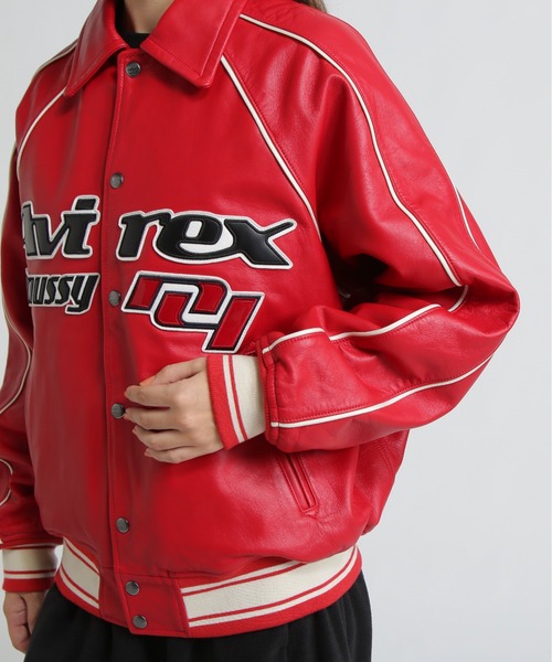 Avirex moussy ブラック スタジャン AVIREX×MOUSSY》LEATHER VARSITY JACKET（スタジャン）｜MOUSSY