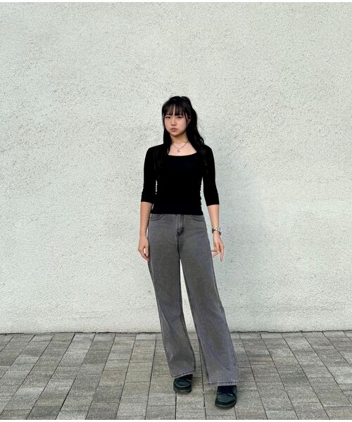 AGOD(エージーオーディー)の「イージーワイドデニムパンツ【グレー】(デニムパンツ・レディース・その他・LARGE/X-LARGE/X-SMALL/SMALL/MEDIUM)」の17枚目の写真