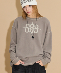 888ワッフルロングスリーブTシャツグレーグレーベージュ