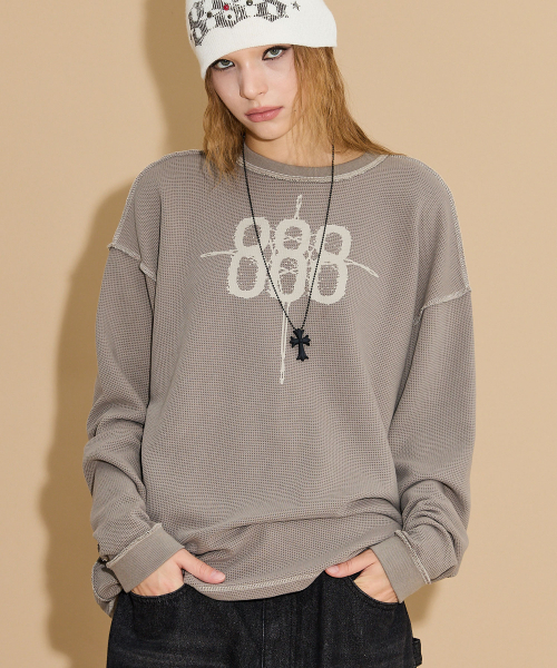 HOODHOOD(フッドフッド)の「888ワッフルロングスリーブTシャツグレーグレーベージュ(Tシャツ/カットソー・レディース・その他・1/2)」の1枚目の写真