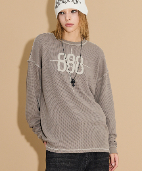 HOODHOOD(フッドフッド)の「888ワッフルロングスリーブTシャツグレーグレーベージュ(Tシャツ/カットソー・レディース・その他・1/2)」の3枚目の写真