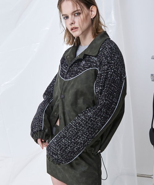 KNIT & LEATHER VARSITY JACKET (W) - KH