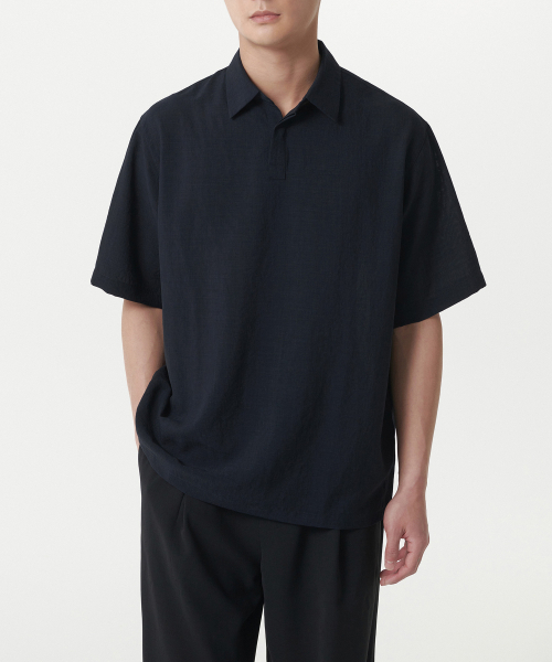 MUSINSA STANDARD（ムシンサスタンダード）の「リラックスドリネンライクトニック半袖シャツ[ネイビー]（シャツ/ブラウス・メンズ・その他・SMALL/MEDIUM/LARGE/X-LARGE/XX-LARGE）」の3枚目の写真