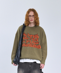 STANDARDERROR（スタンダードエラー）の「87-STAN191 アートレタリングオーバーサイズジャカードニットカーキ（ニット/セーター）」