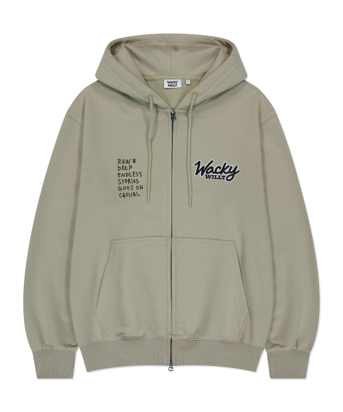 Wacky WiLLy(ワッキーウィリー)の「タイポアプリケ フードジップアップ ベージュ(パーカー・レディース・その他・X-LARGE/SMALL/MEDIUM/LARGE)」の1枚目の写真