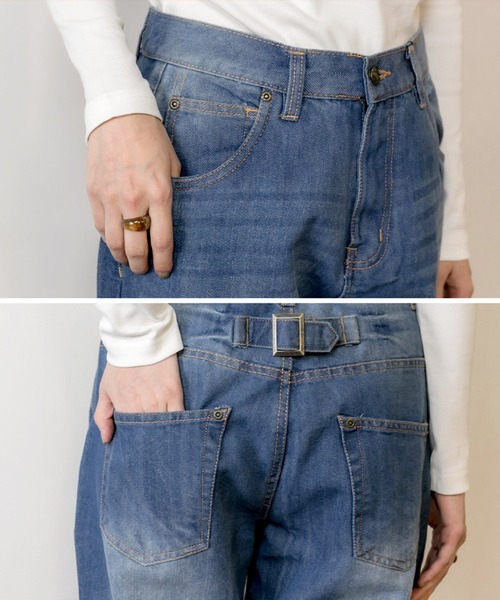 MARAI(マーライ)の「サルエルデニムパンツ ジーンズ ワイドパンツ キレイめ(デニムパンツ・レディース・ブルー/ワンウォッシュ/ホワイト/ネイビー・S/LL/L/4L/3L/M)」の20枚目の写真