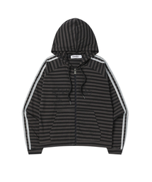 VINTAGE LOGO STRIPE HOOD ZIP-UP BLACK