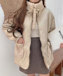 ダウンジャケット/コート（ベージュ系・リボン）ファッション通販