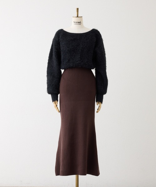 Seemi. byNICECLAUP（ シーミーバイナイスクラップ）の「【Seemi.】切り替えニットワンピ（ワンピース・レディース・ブラック/パープル系その他/ベージュ・FREE）」の10枚目の写真