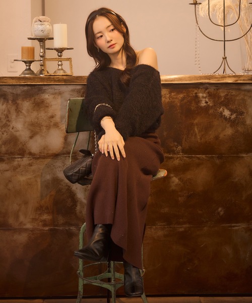 Seemi. byNICECLAUP（ シーミーバイナイスクラップ）の「【Seemi.】切り替えニットワンピ（ワンピース・レディース・ブラック/パープル系その他/ベージュ・FREE）」の12枚目の写真