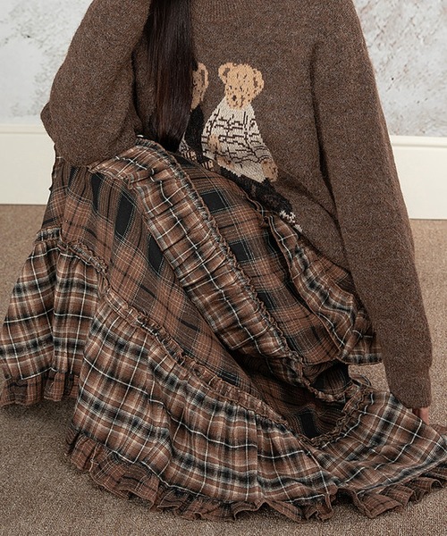 Diosfront（ディオスフロント）の「アシメティアードフリルチェックスカート（スカート・レディース・グレー/モカ・FREE）」の6枚目の写真