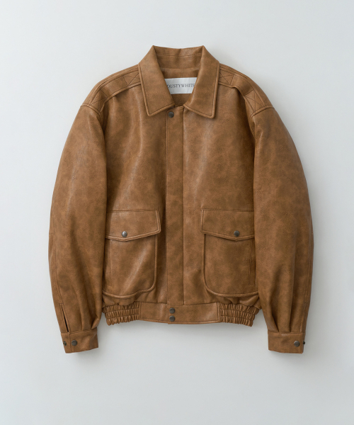 DUSTYWHITE(ダスティーホワイト)の「BEIGE VINTAGE FAUX LEATHER A-1 JUMPER (3oz)(ライダースジャケット・メンズ・その他・MEDIUM/LARGE/X-LARGE)」の7枚目の写真