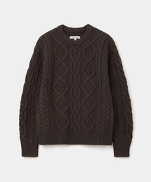 cable crew neck knit brown