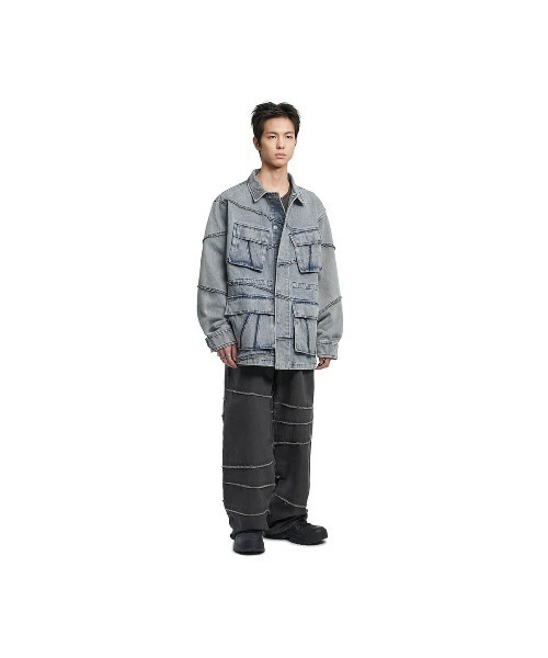 NOMANUAL（NOMANUAL）の「「NOMANUAL /ノーマニュアル」R.C デニム BDU ジャケット（デニムジャケット・メンズ・ケミカルウォッシュ/ブラック・M）」の6枚目の写真