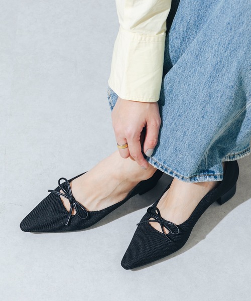 EVOL（イーボル）の「【柔らかい・ふかふか】ソフトニット3.5cmリボンパンプス JA5980（パンプス・レディース・ベージュ/ブラック系その他/ブラック・22.0cm/22.5cm/23.0cm/23.5cm/24.0cm/24.5cm/25.0cm）」の2枚目の写真