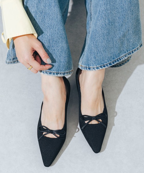 EVOL（イーボル）の「【柔らかい・ふかふか】ソフトニット3.5cmリボンパンプス JA5980（パンプス・レディース・ベージュ/ブラック系その他/ブラック・22.0cm/22.5cm/23.0cm/23.5cm/24.0cm/24.5cm/25.0cm）」の7枚目の写真