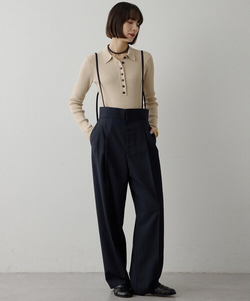 Whim Gazette（ウィムガゼット）の「ハイウエストタックパンツ（その他パンツ・レディース・ネイビー/オフホワイト・36/38）」の18枚目の写真