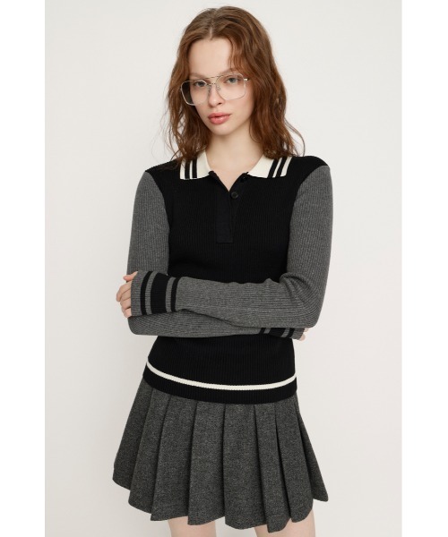 SLY（スライ）の「BICOLOR KNIT TOPS バイカラー ニット トップス 冬服 春服（ニット/セーター・レディース・ライトブルー/ブラック/ネイビー/バーガンディー・FREE）」の5枚目の写真