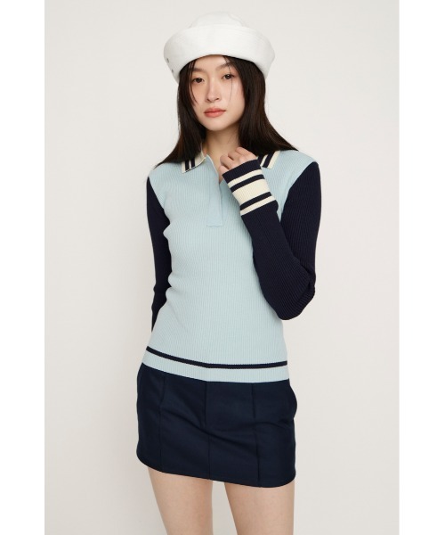 SLY（スライ）の「BICOLOR KNIT TOPS バイカラー ニット トップス 冬服 春服（ニット/セーター・レディース・ライトブルー/ブラック/ネイビー/バーガンディー・FREE）」の10枚目の写真