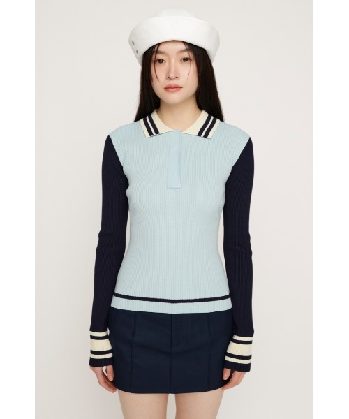 SLY（スライ）の「BICOLOR KNIT TOPS バイカラー ニット トップス 冬服 春服（ニット/セーター・レディース・ライトブルー/ブラック/ネイビー/バーガンディー・FREE）」の11枚目の写真