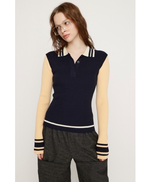 SLY（スライ）の「BICOLOR KNIT TOPS バイカラー ニット トップス 冬服 春服（ニット/セーター・レディース・ライトブルー/ブラック/ネイビー/バーガンディー・FREE）」の15枚目の写真
