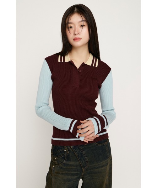 SLY（スライ）の「BICOLOR KNIT TOPS バイカラー ニット トップス 冬服 春服（ニット/セーター・レディース・ライトブルー/ブラック/ネイビー/バーガンディー・FREE）」の20枚目の写真