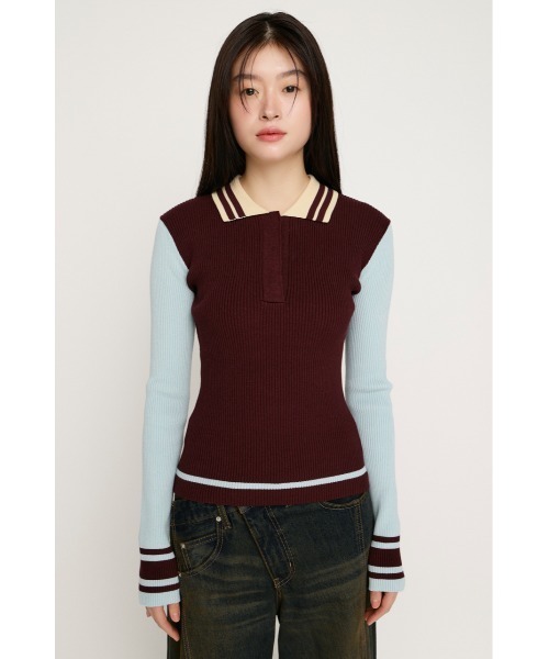 SLY（スライ）の「BICOLOR KNIT TOPS バイカラー ニット トップス 冬服 春服（ニット/セーター・レディース・ライトブルー/ブラック/ネイビー/バーガンディー・FREE）」の21枚目の写真
