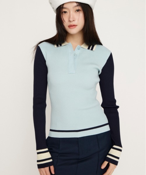 SLY（スライ）の「BICOLOR KNIT TOPS バイカラー ニット トップス 冬服 春服（ニット/セーター・レディース・ライトブルー/ブラック/ネイビー/バーガンディー・FREE）」の22枚目の写真