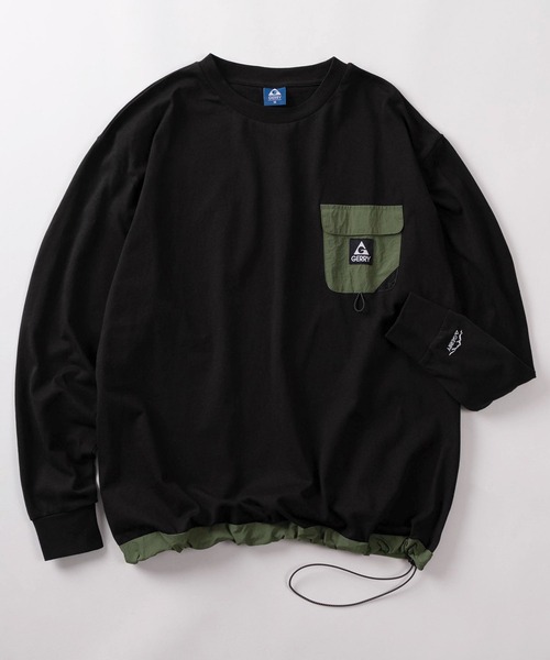 GERRY(ジェリー)の「【70】【GERRY/ジェリー】ワンポイントロゴ ナイロンポケット ロングスリーブTシャツ ドローコード(Tシャツ/カットソー・メンズ・ホワイト/ブラック/アッシュグレー・M/L/XL)」の2枚目の写真