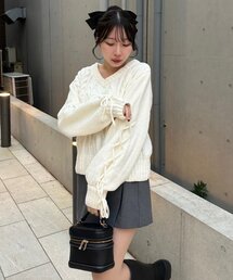 レースアップモールケーブルニット