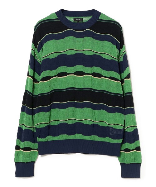 BEAMS(ビームス)の「12ゲージ ジャカード マルチボーダーニット【ワイドフィット】(ニット/セーター・メンズ・グレー/グリーン・M/XL/S)」の1枚目の写真