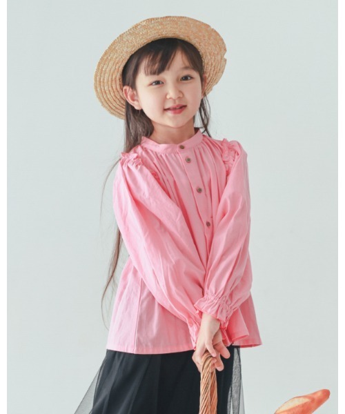 NHT(エヌエイチティー)の「エヌエイチティー メローギャザーブラウス(シャツ/ブラウス・キッズ・オフホワイト/ピンク・160cm/120cm/130cm/140cm/150cm)」の2枚目の写真